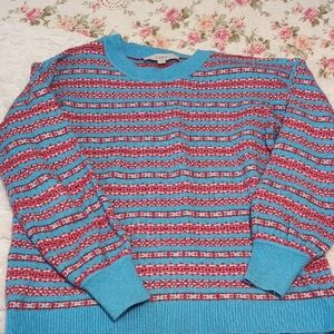 LOFT Blue and Red Knit Sweater